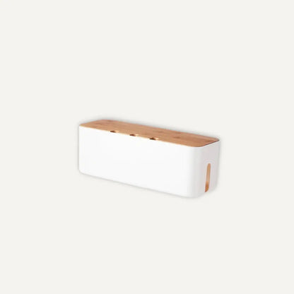 boîte cache multiprise en plastique et bambou 