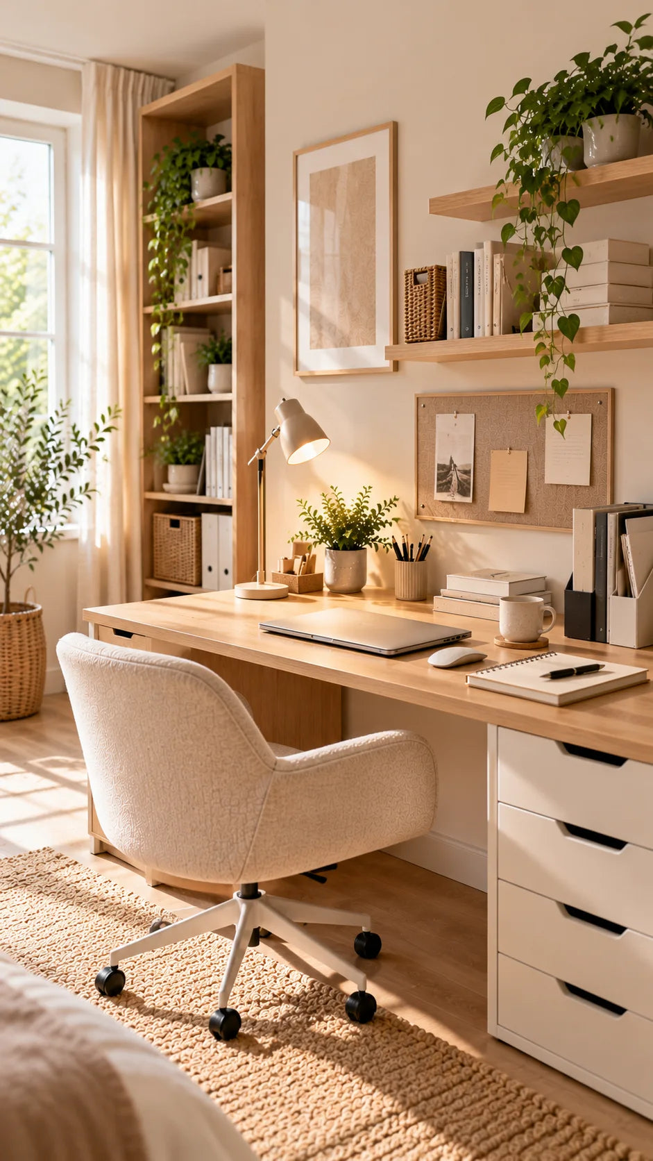 Bureau rangé avec des accessoires posés dessus