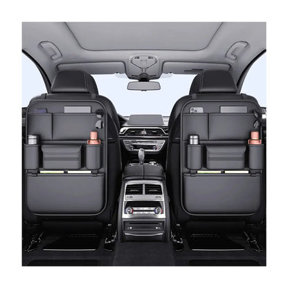 Organisateurs de sièges arrière voiture grand format 6 poches en utilisation réelle dans une voiture avec des objets rangés à l'intérieur