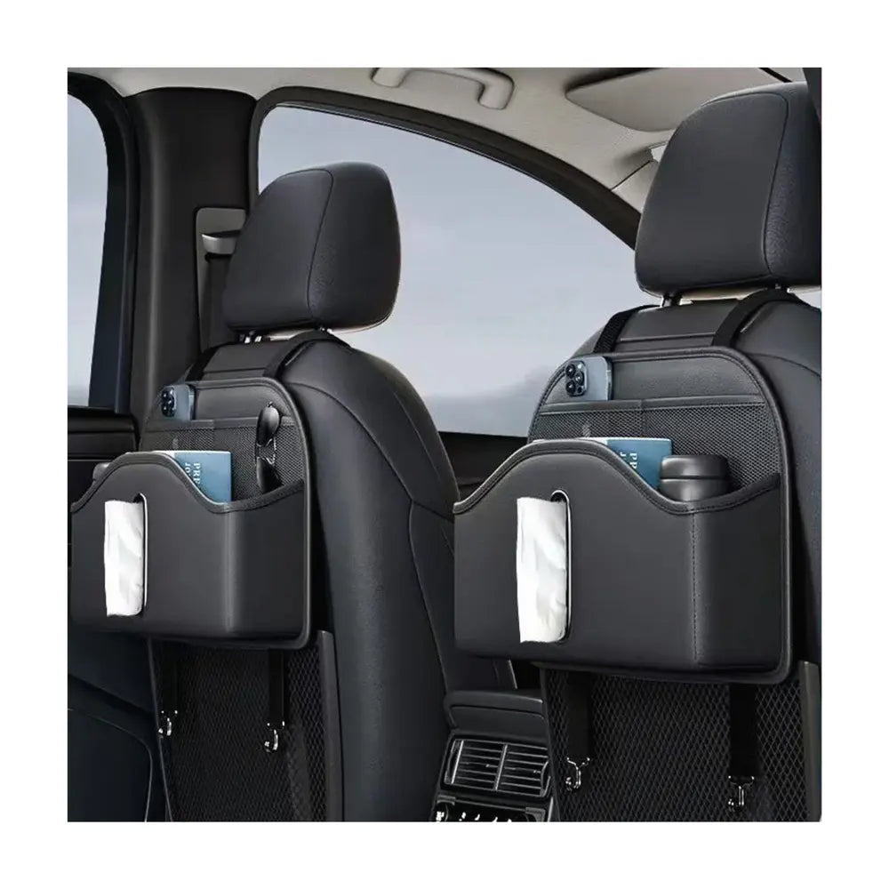 Organisateurs siège arrière voiture porte-mouchoirs accrochés à des sièges de voiture avec des accessoires qui y sont rangés