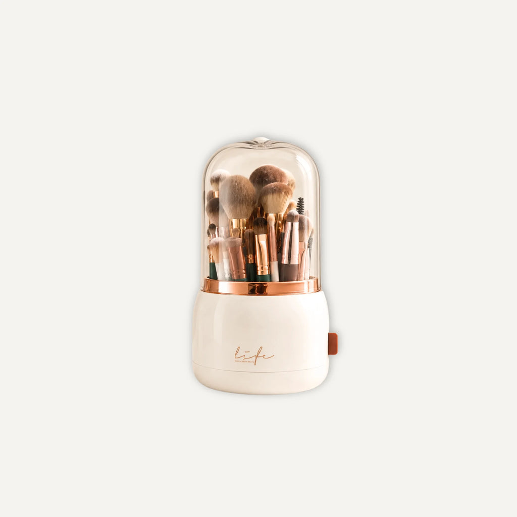 Organisateur Pinceaux Maquillage Rotatif 360° blanc avec Couvercle.
