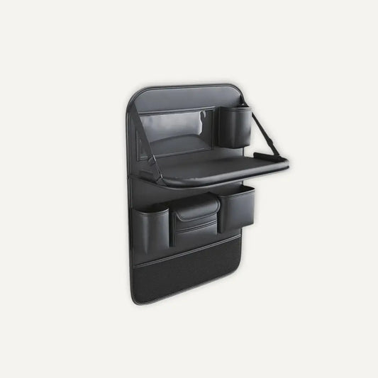 organisateur de siège arrière vide en cuir avec plateau déplié